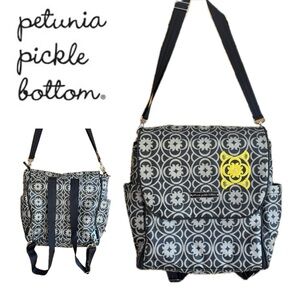 Petunia Pickle Bottom Black Gray Yellow Appliqué Diaper Bag Back Pack change pad